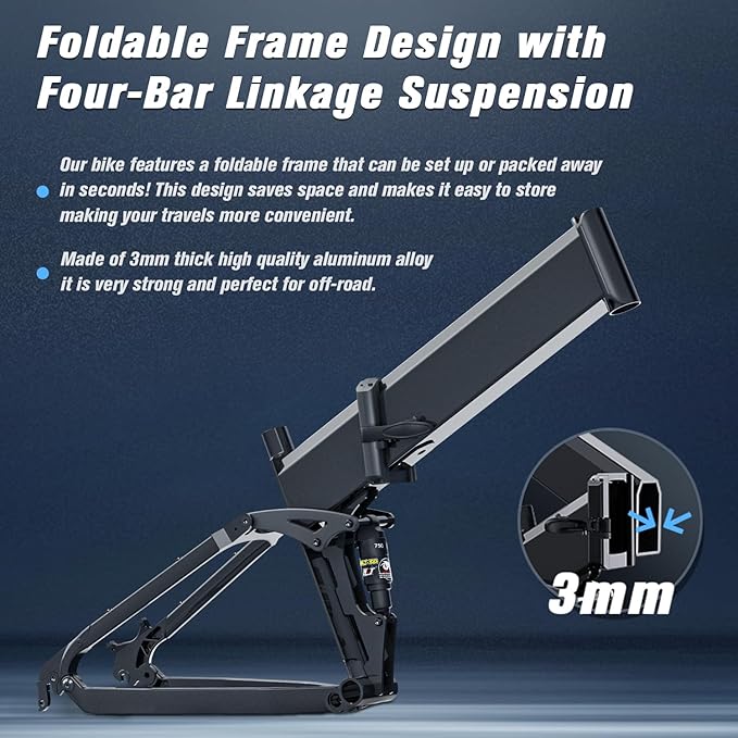 W Wallke 2025 X3 ProMax MAX Folding Dual Motor Electric Bike, 48V 44Ah/22Ah Long Range Adults Ebike, 26" Fat Tire All Terrian Full Suspension 31-34 MPH Fast E-Bike, 7-Speed Mountain e Bicycle, UL2849