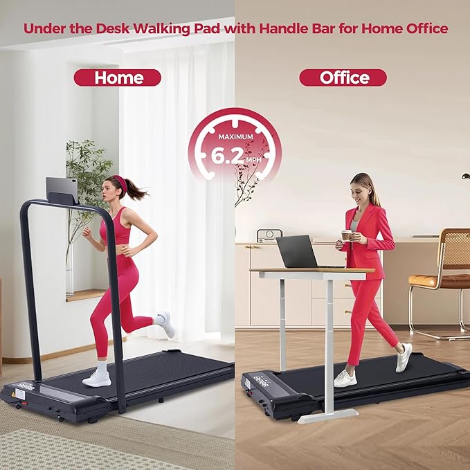 Compact Walking Pad with Handle Bar, 3.0HP Portable Walking Pads Treadmills with Handles for Home Small, 0.6-6.2MPH Compact Home Small Treadmills for Small Spaces, 320LBS