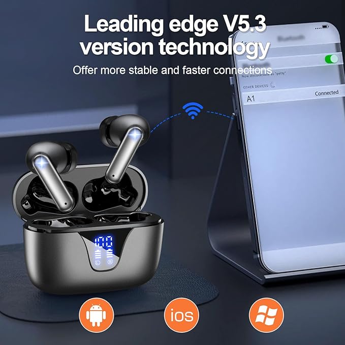 ZIUTY Wireless Earbuds Bluetooth Headphones, 50H Playtime Ear Buds with Mic, LED Digital Display Charging Case, IPX7 Waterproof, Deep Bass Stereo, in-Ear Earphone for iPhone Andriod Phone