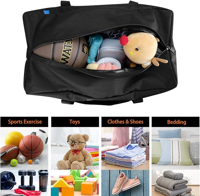 COOLBEBE 24" Sports Duffle Bag - 53L Travel Duffel Tote Bag with Upgrade Zipper Weekender Overnight, Durable & Water Resistant, Camping duffle (24” x 12” x 12”, Black)