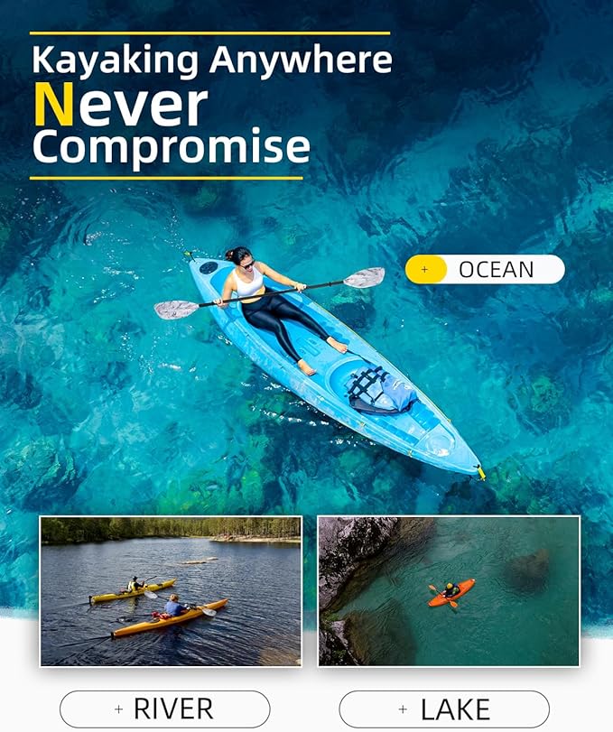 OCEANBROAD Kayak Paddle 86in/218cm, 90.5in/230cm Alloy Shaft 2-Piece Floatable Kayak Oar for Kayaking Canoeing Boating