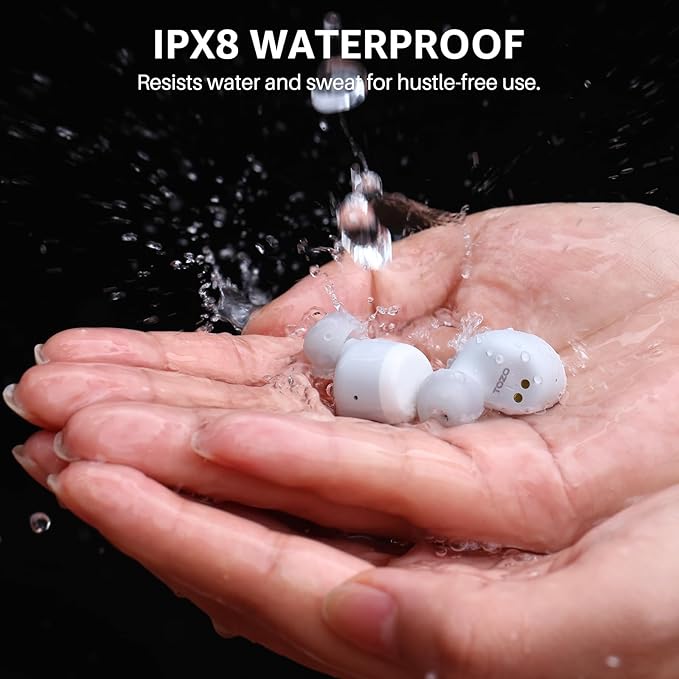 TOZO T6 Wireless Earbuds, IPX8 Waterproof Ear Buds, Stereo Bass Sound Bluetooth 5.3 Headphones in Ear, 50 Hours Playtime Earphones, Wireless Charging Case, Custom 32 EQ via APP