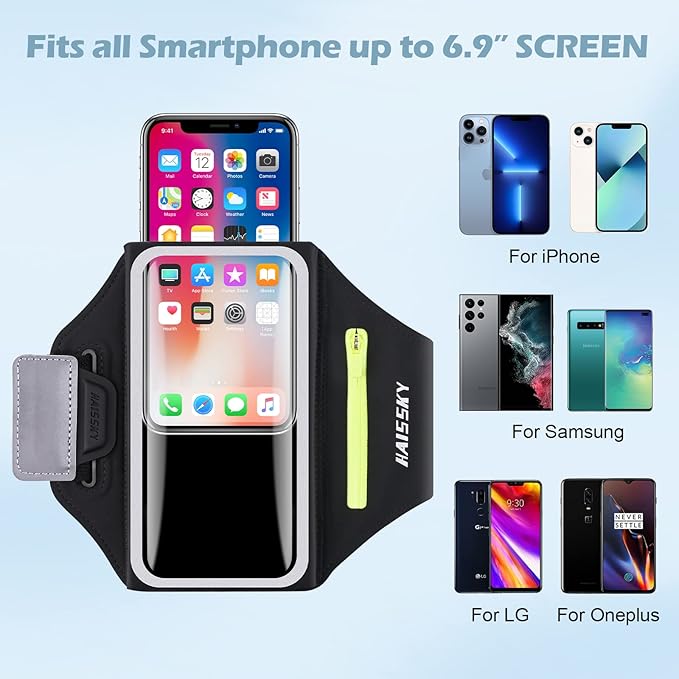 Running Armband [3D Design] with Key Pouch, Running Phone Holder for iPhone 16 15 14 13 12 11 Pro Max Plus, Samsung S25 S24 S23 S22 [Up to 6.9 Inch], Gym Workouts Sports Arm Band with Card Holder