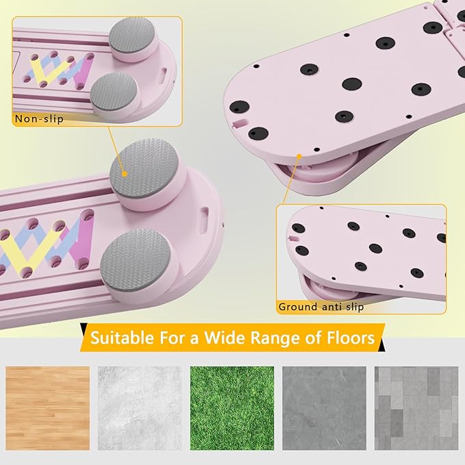 Pilates Reformer Board, 6 in 1 Portable & Foldable Pilates Reformer Set with Resistance Bands, Pilates Board for Home Workout, Multifunctional Abdominal Board