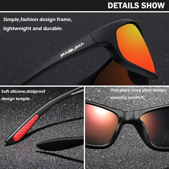 FAGUMA Polarized Sports Sunglasses For Men Cycling Driving Fishing UV400 Protection