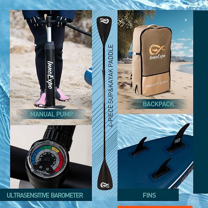 InnoExpo 11' Inflatable Stand Up Paddle Boards with Premium Accessories, Wide Stable SUP Paddle Board Design, Non-Slip Comfort Deck for Youth & Adults