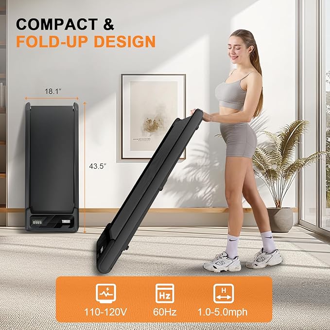 Walking Pad with Handle Bar, 2.5HP Treadmill with Handle, Portable Under Desk Treadmill for Home Office Use, Adjustable Incline, Large LED Display, Remote Control