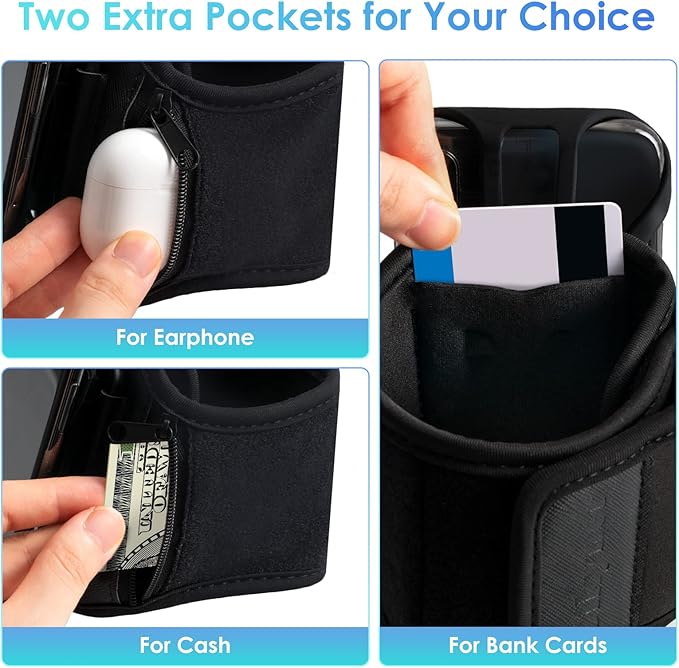 Cikyner Running Armband Phone Holder - 360 Rotatable & Detachable Sports Armband With Earphone/Cash Pocket for 4.5-7'' iPhone - for Gym, Hiking