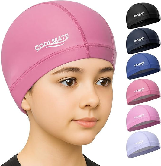 COOLMATE Fabric Swim Cap for Adult Women Men Kid 3 4 6 8 14 16, Silicone Water Resistant Layer, Cloth Swim Cap Gifts for Swimmers, Lightweight for Pool, Lap Swimming (1 pc)