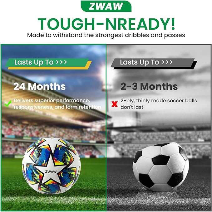 Size 5 Soccer Ball, Waterproof PU Leather, Official Match Ball, with Pump & Needles