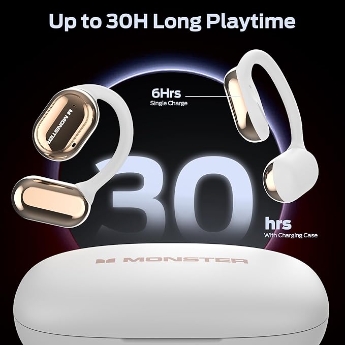 Monster Open Free AC100 Open Ear Headphones, Bluetooth 5.3 Wireless Headphones with Earhooks, Immersive Stereo Sound by Dual Large Driver, Clear Talk, 30H Playtime,Waterproof Sport Earbuds for Running