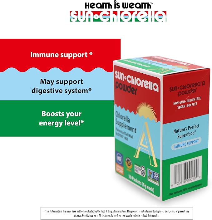 Sun Chlorella Powder Green Algae Superfood Supplement Supports Whole Body Wellness Immune Defense, Gut Health & Natural Energy Boost - Chlorophyll, B12, Protein - Non-GMO - 10 Servings