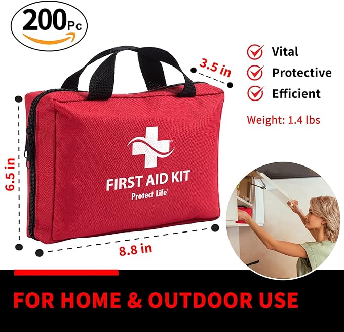 Protect Life Survival First Aid Kit for Home/Business, Camping Survival Kits | Mini Travel First Aid Kit | Camping Equipment | Small Kits for Car | Outdoor Emergency Survivals Pack - 200pcs