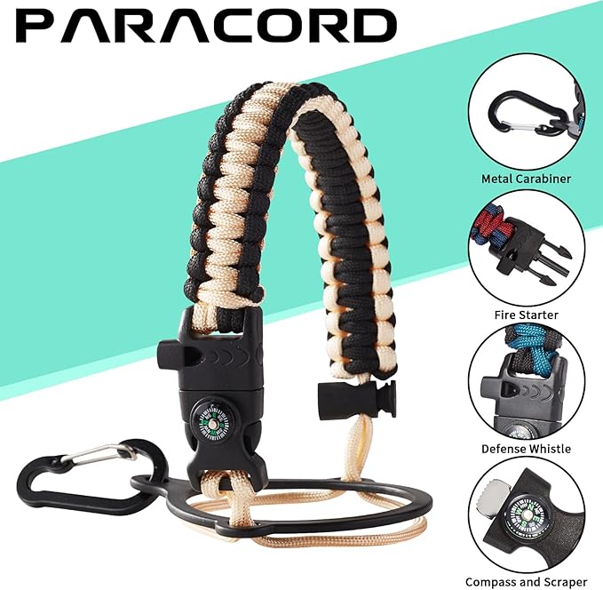 40oz Insulated Water Bottle - w/Straw Spout Lid, Bottle Holder with Strap, Paracord Handle, Protective Bottom Boot, Stainless Steel Metal Thermo Jug Flask Cold 48h & Hot 24h, Cream White