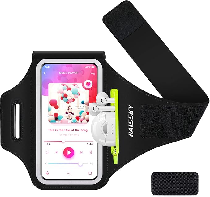 Phone Armband for Running Cell Phone Armband with Zipper Pocket for Earbuds Car Keys, Water Resistant Sport Arm Band for iPhone 16 15 12 11 Pro Galaxy S24 S20 Fit Up to 6.7'' with Phone Case