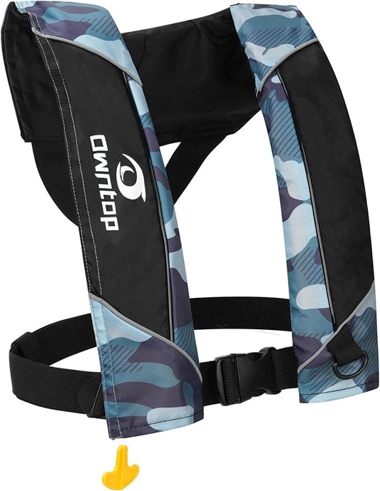 Owntop Manual Inflatable Swim Jacket, Neoprene Padded Neckline, 33g C02 Cylinder Included, Multiple Reflective Strips, Compact Design for Kayak, Fishing, Paddle Sports