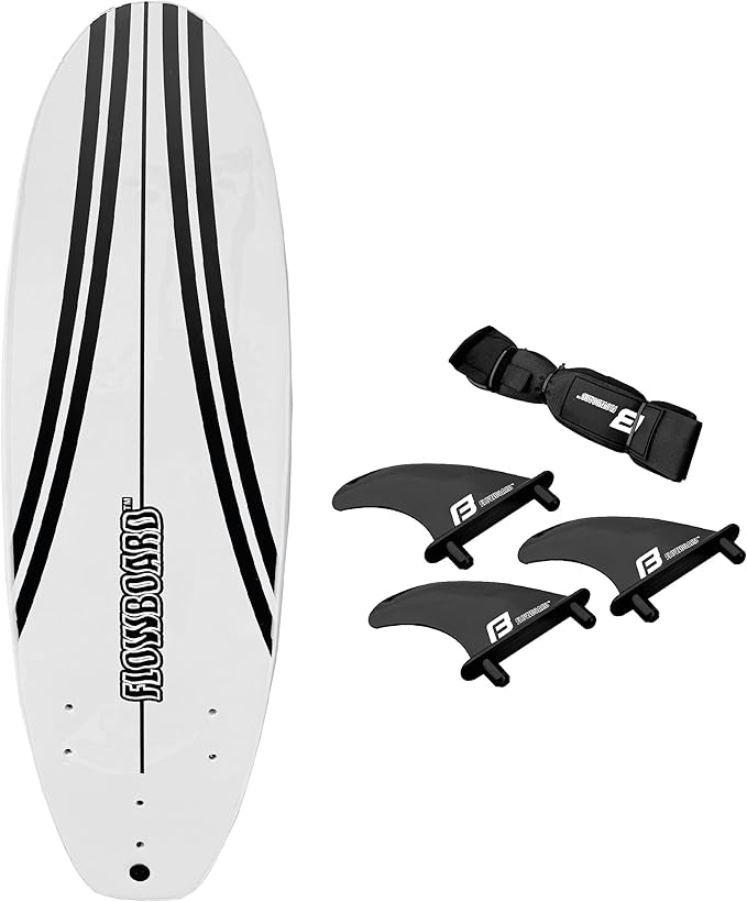 FLOWBOARD Surfboard Softboard Foam - Include (3) Fins 6’ Foot Leash and (2) Wood Stringers Inside Board Availalable in 6' and 7' Short Board and 8' Longboard
