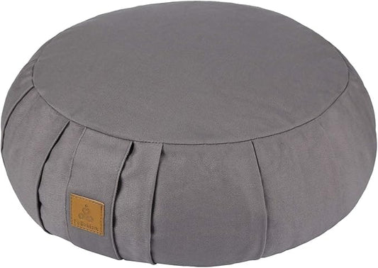 Round Zafu Meditation Cushion, D=15" H=5.5" Zabuton Meditation Pillow, Yoga Bolster/Pillow, Floor seat, Zippered Organic Cotton Cover, Natural Buckwheat, Kneeling Pillow