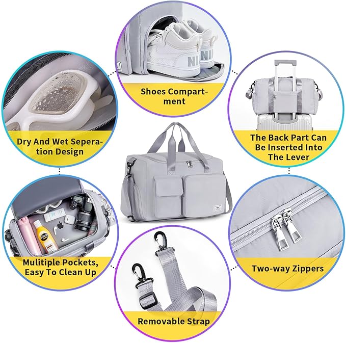 FIORETTO Women's Gym Duffle Bag with Shoes Compartment, 37L Capacity, Ideal for Travel, Gym, Sports, Duffel, Weekender