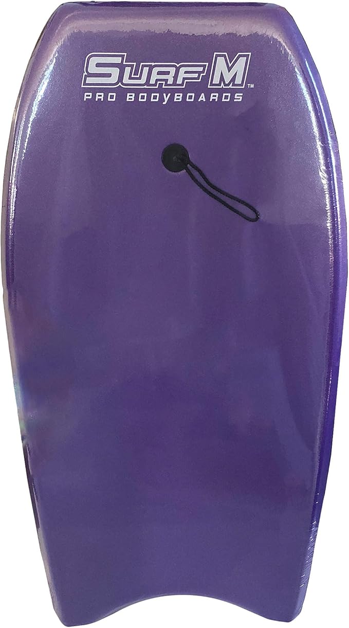 PMU 33 Inch Purple Bodyboard - Lightweight Wrist Leash, Slick Bottom Boards for Beach, Sea & Pool - Surfing Board for Kids, Teens & Adults Wave Conditions Pkg/1