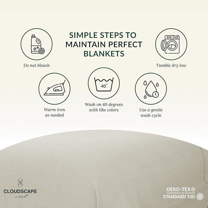 Cloud Scape Linen 100% Cotton Queen Size Blanket, Herringbone Pattern, Lightweight Summer Blanket,Best Gifts for Women, fits Full Size Bed, 92 x 92, Beige Fog