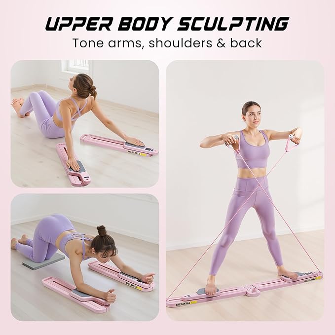 Pilates Equipment, Pilates Board - Multifunctional Pilates Reformer, Reformer Pilates Machine with Reps,Kcal & Timer Display, Home Pilates Kit with Resistance Bands - Workout Sets for Women