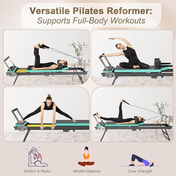 Pilates Reformer, Foldable Reformer Pilates Machine, Pilates Equipment for Home Women Use Gym Workout & Advanced and Beginners Users, Up to 400 lbs Weight Capacity Reformers
