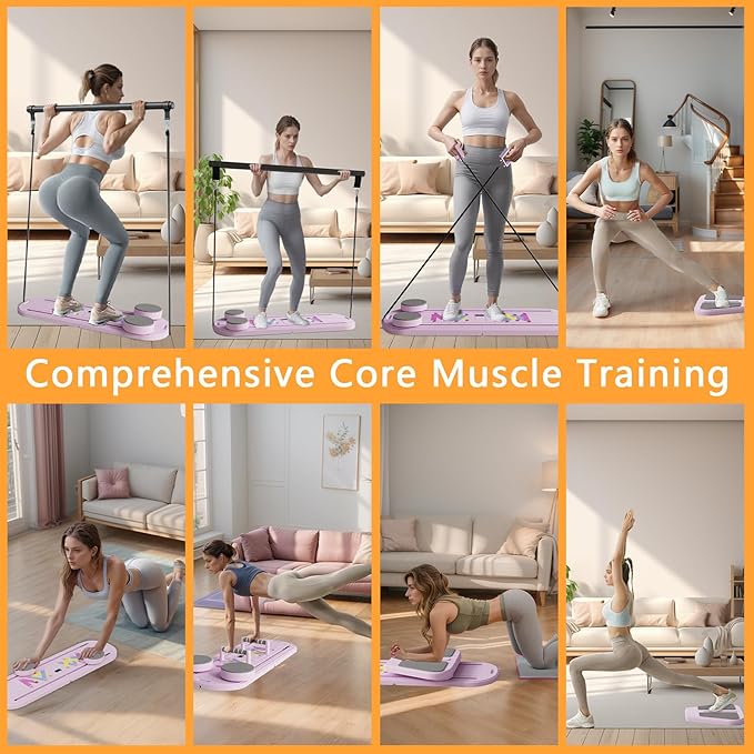Pilates Reformer Board, 6 in 1 Portable & Foldable Pilates Reformer Set with Resistance Bands, Pilates Board for Home Workout, Multifunctional Abdominal Board