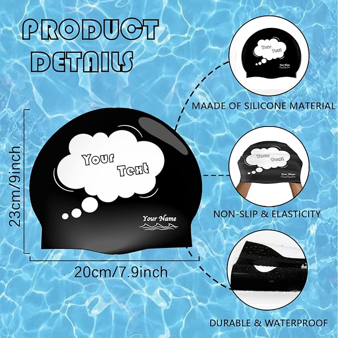 Custom Swim Cap with Photo Personalized Silicone Swim Cap for Men and Women Swimming Customized Swimmers Cap for Short and Medium Length Hair