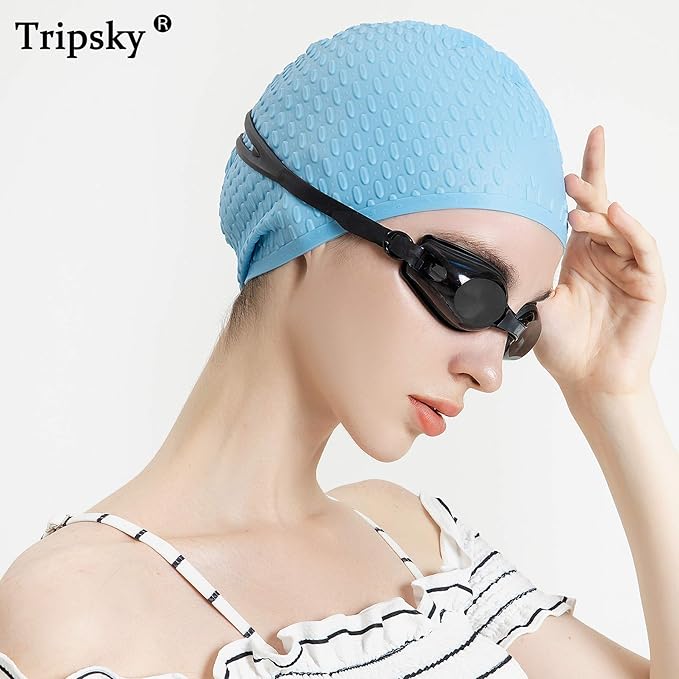 Tripsky Silicone Swim Cap,Comfortable Bathing Cap Ideal for Curly Short Medium Long Hair, Swimming Cap for Women and Men, Shower Caps Keep Hairstyle Unchanged…