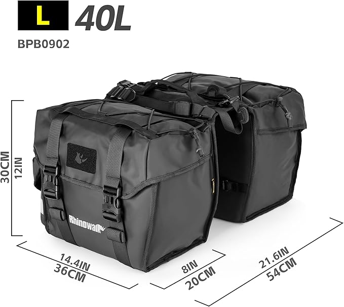 Rhinowalk Bike Pannier Bag for Bicycle Rear Rack Bag 22/40/50L Cycling Saddle Bag Luggage Storage Bag for Long Distance with Rain Cover