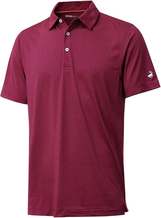 Mens Golf Shirt Moisture Wicking Dry Fit Performance Sport Short Sleeve Striped Golf Polo Shirts for Men