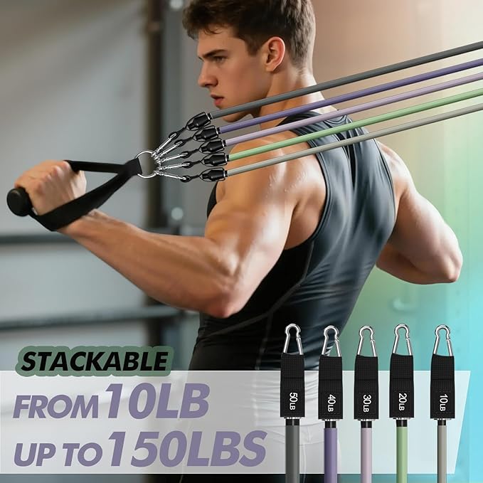 WHATAFIT Resistance Bands, Exercise Bands，Resistance Bands for Working Out, Work Out Bands with Handles for Men and Women Fitness, Strength Training Home Gym Equipment