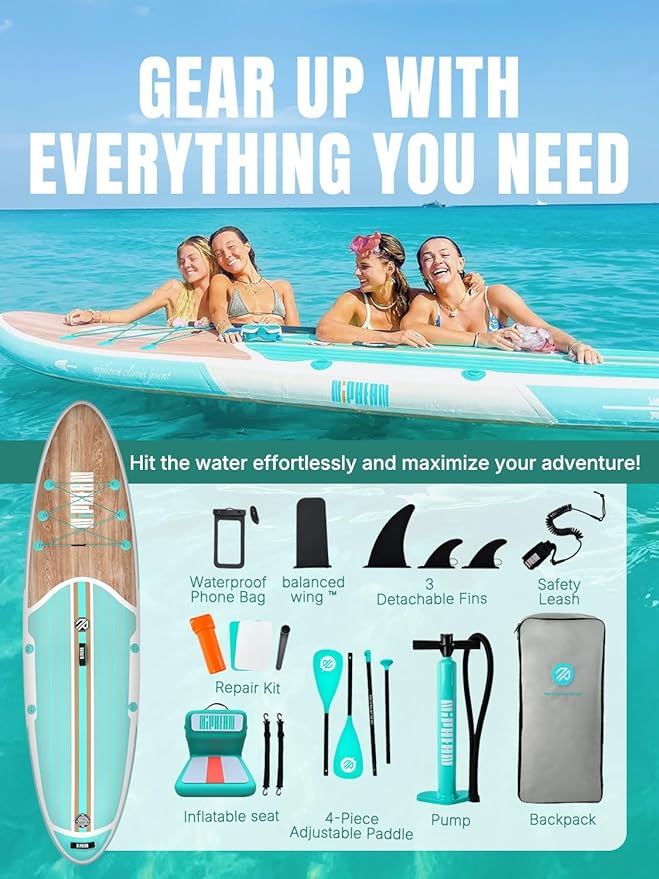 Niphean Inflatable Stand Up Paddle Board with SUP Accessories, Anti-Slip EVA Deck, 10’6’’ Inflatable Paddle Boards for Adults & Youth of All Skill Levels