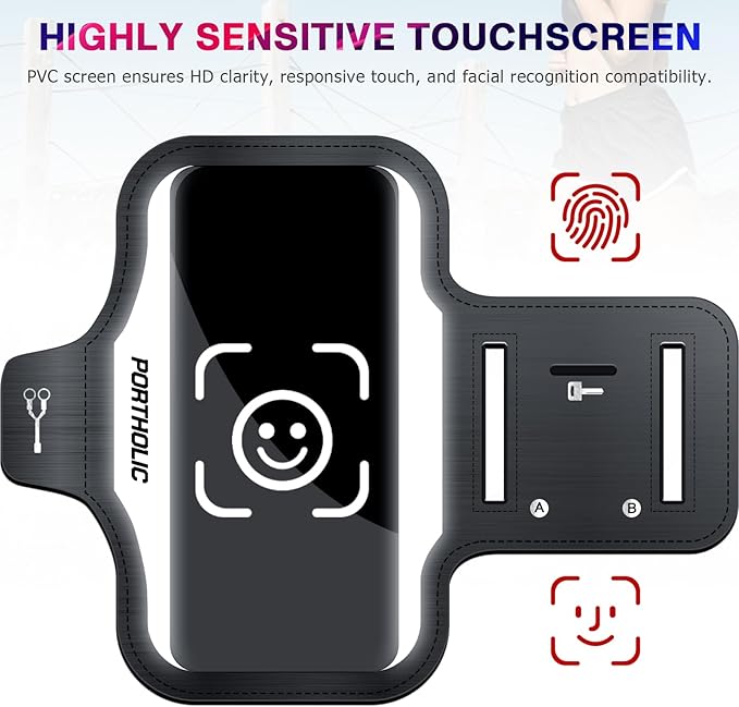 PORTHOLIC 2025 Running Armband Water Resistant Sports Phone Holder Case with Extension Strap, Key Card Slot Up to 6.9" Phone for iPhone 17/16/15/14/13 Plus Air Pro Max XR/XS, Galaxy S25/24/S10