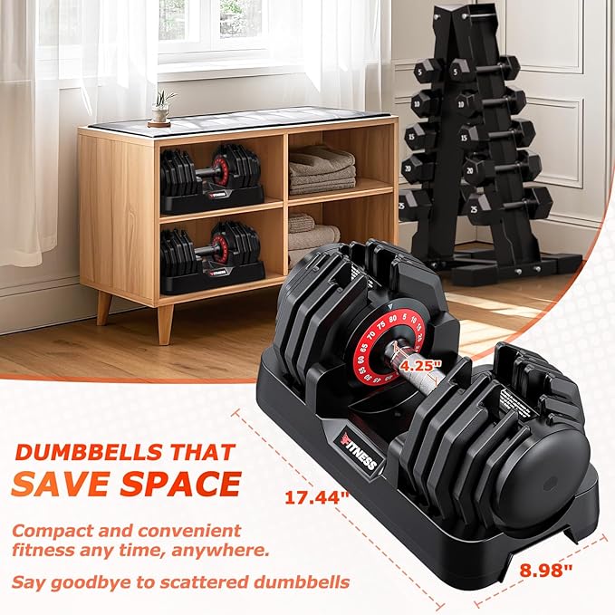 Adjustable Dumbbells Set of 2, 1 Hand Adjustable Weights Dumbbells Set, 5 in 1/10 in 1 Free Dumbbell with Anti-Slip Texture Handle, 25/55/80lb Pair Weight Set For Home Gym Suit both Men and Women