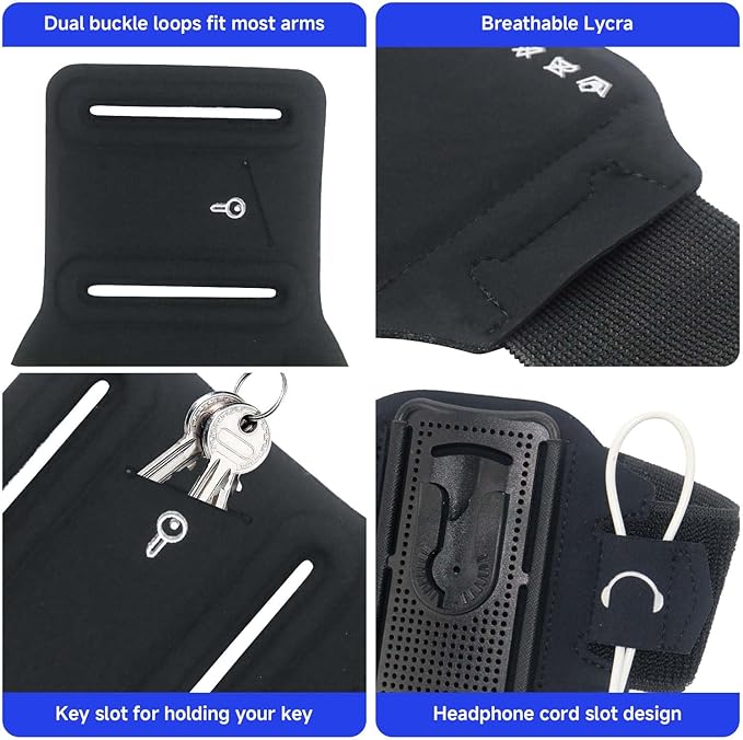 Wristband Phone Holder for Running, 360°Rotation & Detachable Sports Armband with Key Holder for iPhone 16/15/14/13/12/Pro/Pro Max/XS/XR/X/8/7/6/Plus, Fits 4.5-7 Inch Smartphones (Blue)