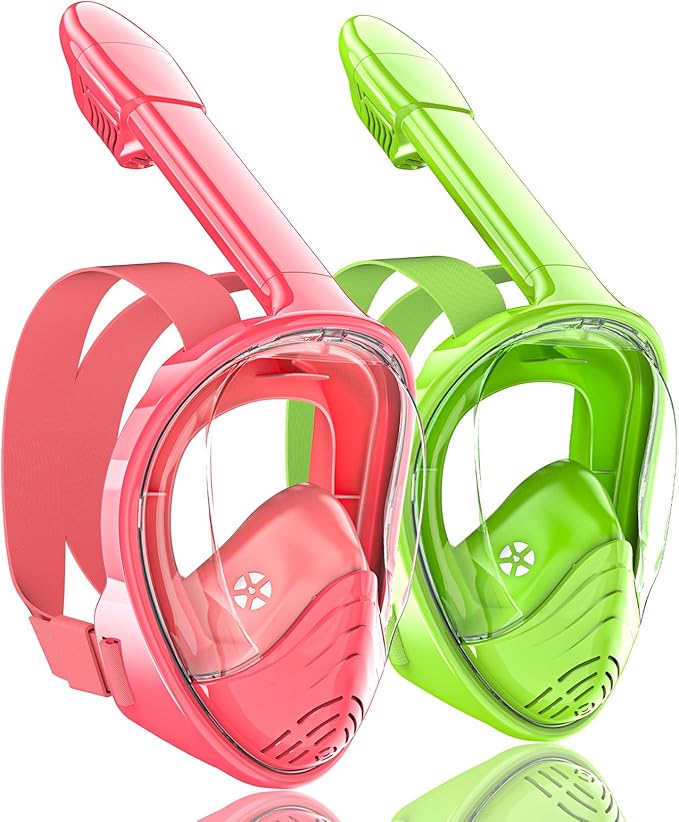 QingSong Kids Snorkel Mask Full Face, Snorkeling Set with Camera Mount, Foldable 180 Degree Panoramic View Snorkeling Gear Anti-Fog Anti-Leak