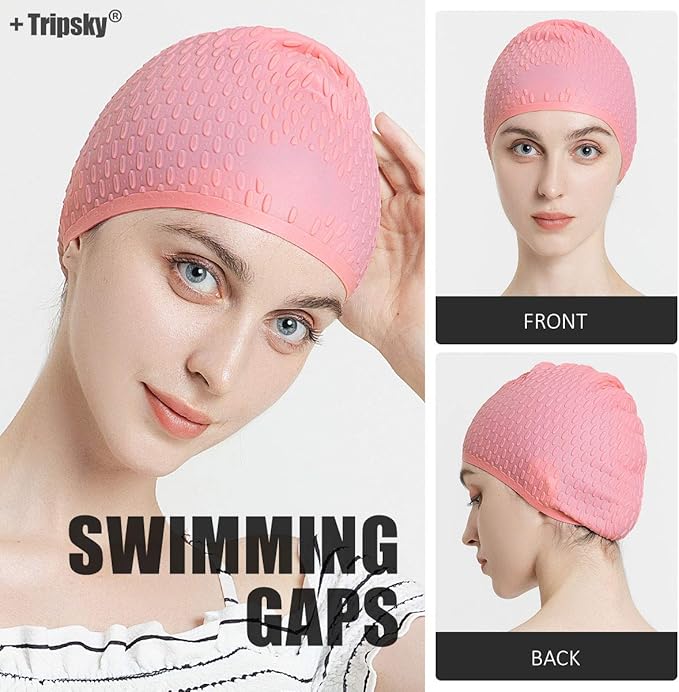 Tripsky Silicone Swim Cap,Comfortable Bathing Cap Ideal for Curly Short Medium Long Hair, Swimming Cap for Women and Men, Shower Caps Keep Hairstyle Unchanged…