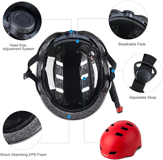 Bike Helmet 3 Sizes for Teenager Kids Youth Adults,Bavilk Skateboard Helmet Adjustable Multi-Sport Bicycle Cycling Scooter Roller Skate Inline Skating Rollerblading for Girls Boys Women Men Teen