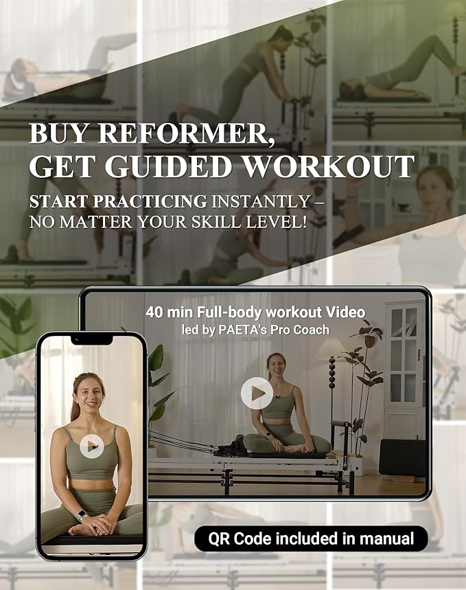 PAETA Pilates Reformer, Foldable Reformer Pilates Machine with Music Wire Springs, Pilates Equipment for Home Workouts with Jump Board, Up to 400 LBS