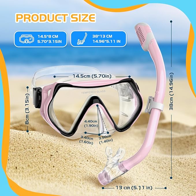 Snorkeling Gear, Dry Snorkel Set180° Panoramic Wide View,Anti-Fog Scuba Diving Mask, Professional Snorkeling Gear for Free Breathing, Swimming, Diving