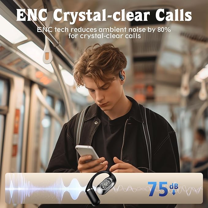 Open Ear Headphones,Over Ear Earbuds with Ergonomic Earhook,Bluetooth Headphones 5.4 with Smart Digital Display,40H Playtime,IPX6 Waterproof,Touch Control Operate Fit Cycling,Running,Workout(Black)