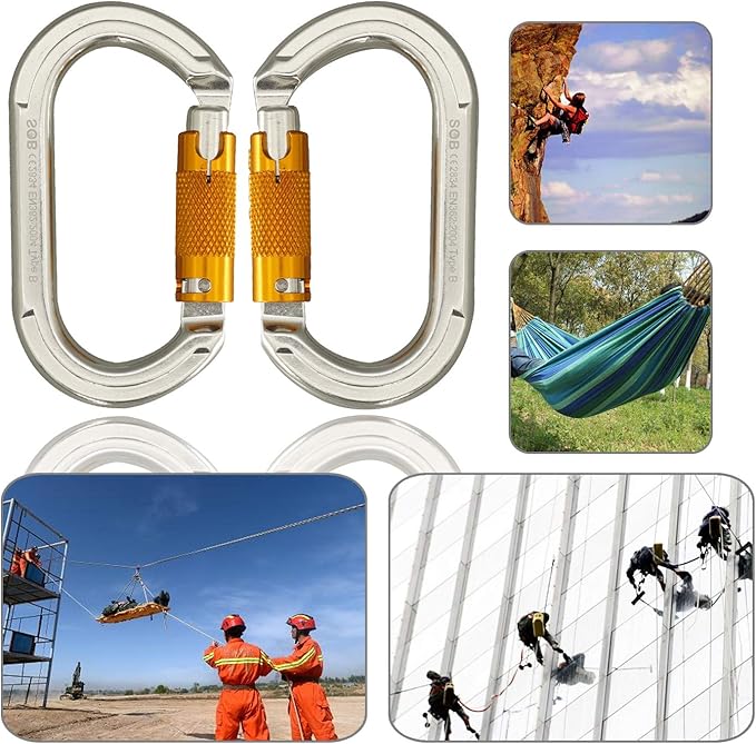 SOB Auto Locking Climbing Carabiner Clips,Heavy Duty Asymmetrical Carabiner Connector Used for Rappelling Gear Rescue Outdoor Projects Dog Leash