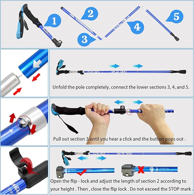 Trekking Poles Lightweight Collapsible Hiking Poles Folding Aluminum Walking Sticks 2 Pack Walking Sticks for Hiking