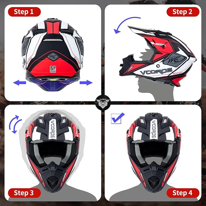 VCOROS H637 Adult Motocross Helmets ATV Dirtbike BMX MX Offroad Adventure UTV Helmets DOT Approved