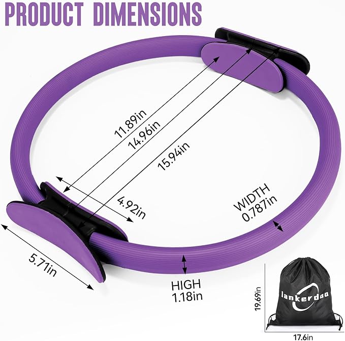 Pilates Ring Fitness Circle 14" Yoga Rings Magic Circle with Dual Padded Handles for Toning Arms, Thighs/Legs & Core，Home Exercise Equipment ﻿