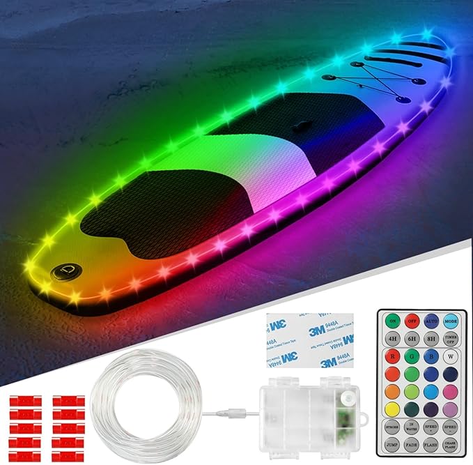 Kayak Paddle Board Lights Kit, IP68 Waterproof Dream Color SUP Glow Light with Remote, Battery Powered Kayak Lights for Night Kayaking SUP Canoes, Marine Pontoon Boats Light (26FT)
