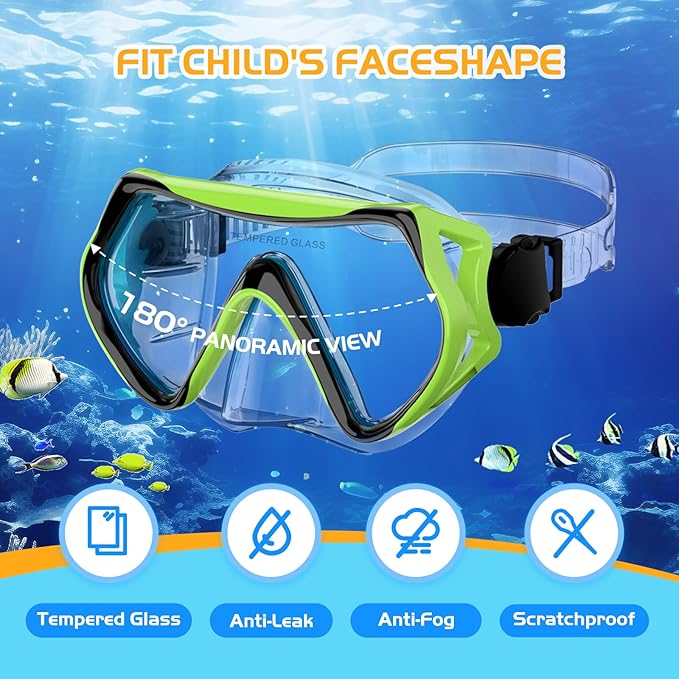 Snorkeling Gear, Dry Snorkel Set180° Panoramic Wide View,Anti-Fog Scuba Diving Mask, Professional Snorkeling Gear for Free Breathing, Swimming, Diving