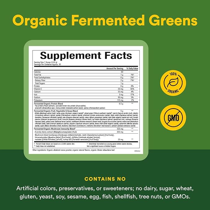 Natural Factors Whole Earth & Sea, Organic Fermented Greens, Vegan Whole Food Supplement, Chocolate, 7.7 Oz
